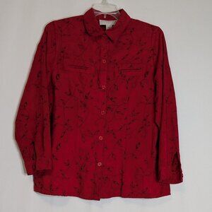 SAG HARBOR WOMAN, Red/Black Suede Texture Long Sleeve Button Blouse; Size 2X